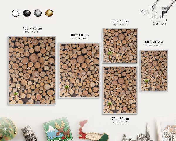 Magneetbord voor souvenir magneten met zilveren lijst Houten cirkels
