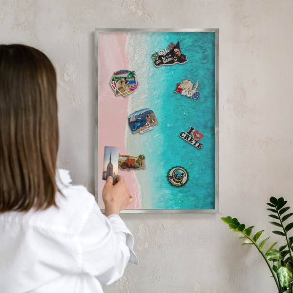 Magneetbord voor souvenir magneten met zilveren lijst Zomerse ontspanning