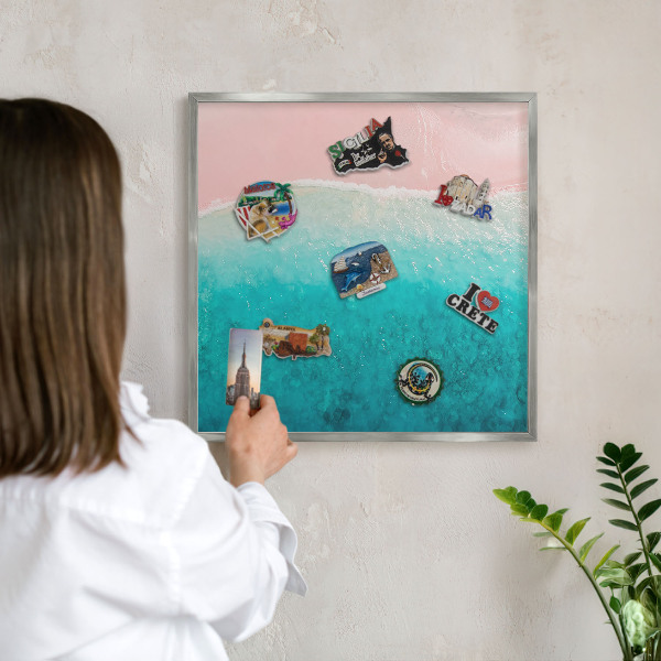 Magneetbord voor souvenir magneten met zilveren lijst Zomerse ontspanning
