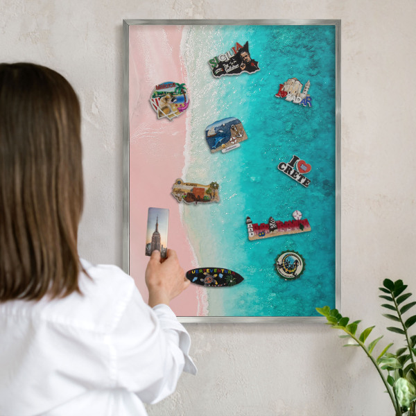 Magneetbord voor souvenir magneten met zilveren lijst Zomerse ontspanning