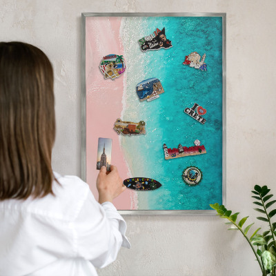 Magneetbord voor souvenir magneten met zilveren lijst Zomerse ontspanning