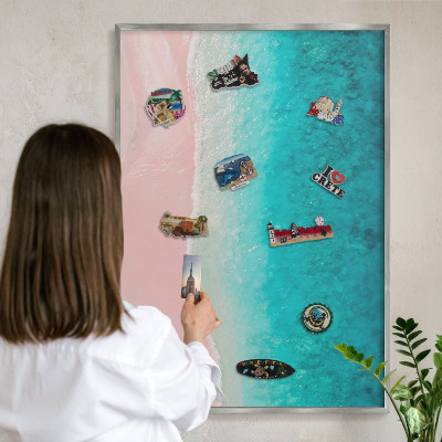 Magneetbord voor souvenir magneten met zilveren lijst Zomerse ontspanning