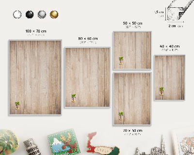 Magneetbord voor souvenir magneten met zilveren lijst Houten planken