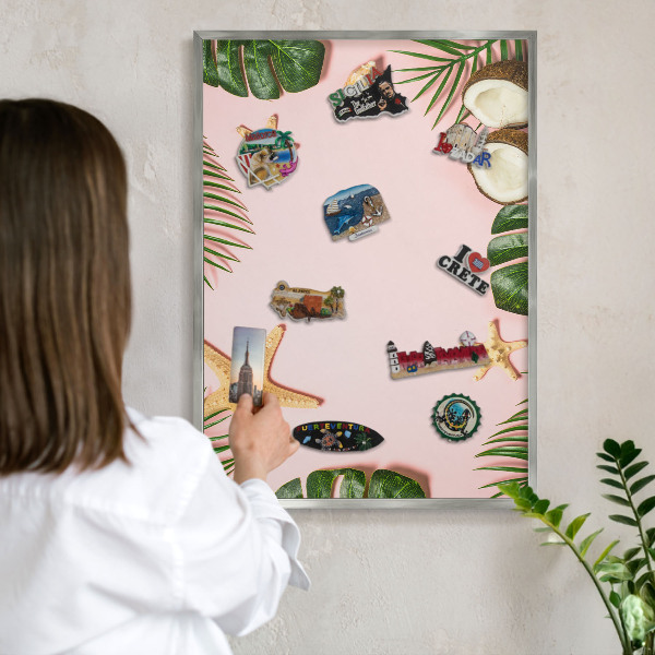 Decoratief metalen magneetbord in een zilveren lijst Tropische vakantie