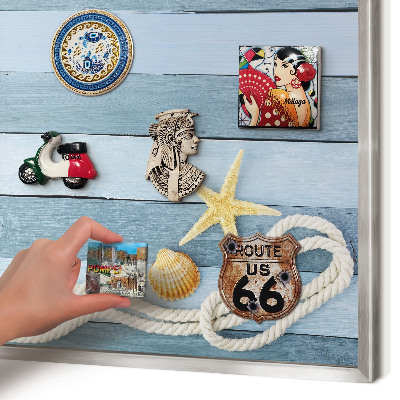 Magneetbord voor souvenir magneten met zilveren lijst Maritiem klimaat