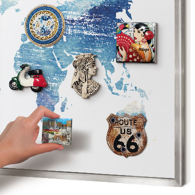 Decoratief metalen magneetbord in een zilveren lijst Aquarelkaart