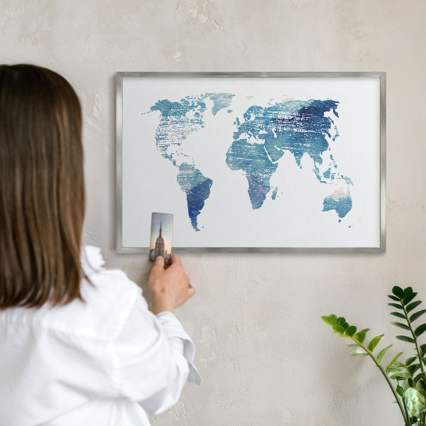 Decoratief metalen magneetbord in een zilveren lijst Aquarelkaart