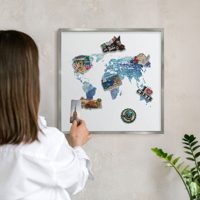 Decoratief metalen magneetbord in een zilveren lijst Aquarelkaart