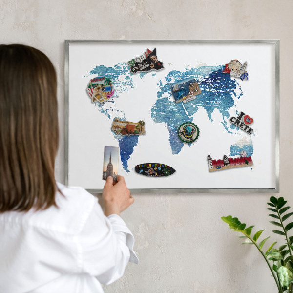 Decoratief metalen magneetbord in een zilveren lijst Aquarelkaart