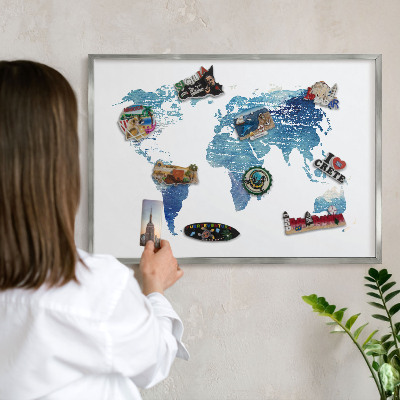 Decoratief metalen magneetbord in een zilveren lijst Aquarelkaart
