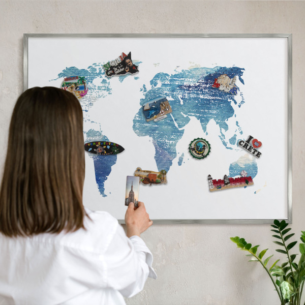 Decoratief metalen magneetbord in een zilveren lijst Aquarelkaart