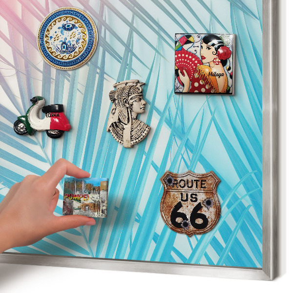 Magneetbord voor souvenir magneten met zilveren lijst Tropische elegantie