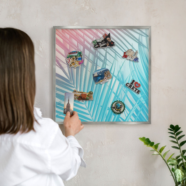 Magneetbord voor souvenir magneten met zilveren lijst Tropische elegantie