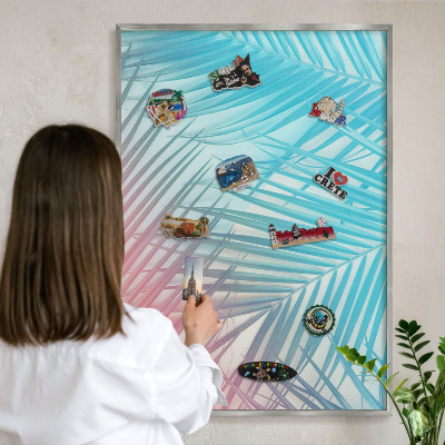 Magneetbord voor souvenir magneten met zilveren lijst Tropische elegantie
