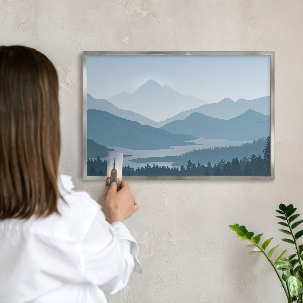 Decoratief metalen magneetbord in een zilveren lijst Berg harmonie