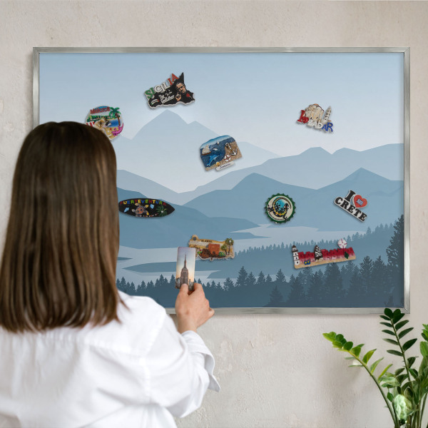 Decoratief metalen magneetbord in een zilveren lijst Berg harmonie
