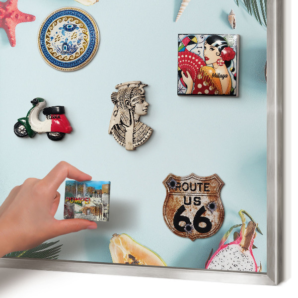 Magneetbord voor souvenir magneten met zilveren lijst Tropische vakantie