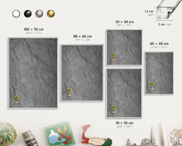 Decoratief metalen magneetbord in een zilveren lijst Grijze steen