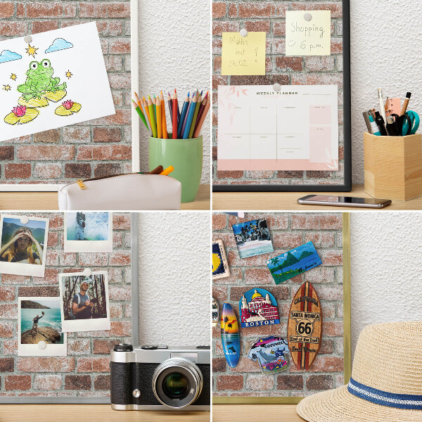 Magneetbord voor souvenir magneten met zilveren lijst Bakstenen muur