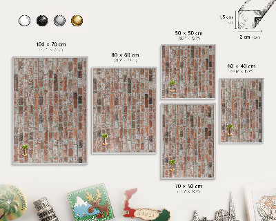 Magneetbord voor souvenir magneten met zilveren lijst Bakstenen muur