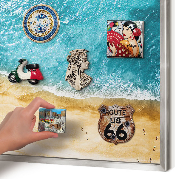 Decoratief metalen magneetbord in een zilveren lijst Zee en strand
