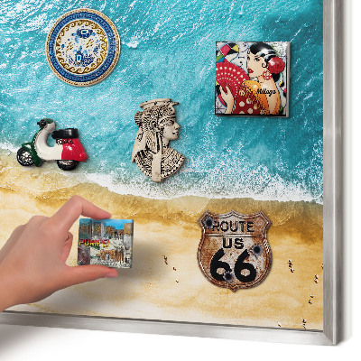 Decoratief metalen magneetbord in een zilveren lijst Zee en strand