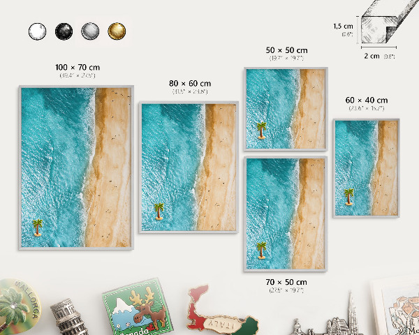 Decoratief metalen magneetbord in een zilveren lijst Zee en strand