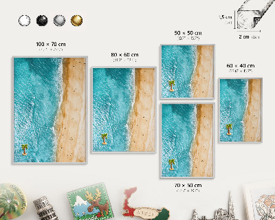 Decoratief metalen magneetbord in een zilveren lijst Zee en strand