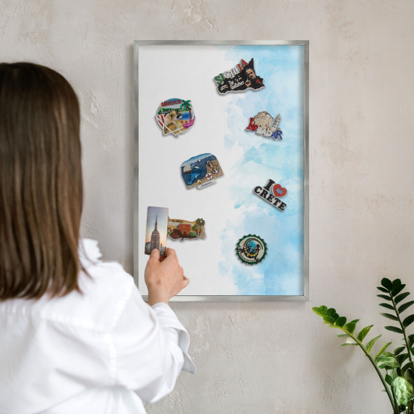 Magneetbord voor souvenir magneten met zilveren lijst Rustgevend landschap