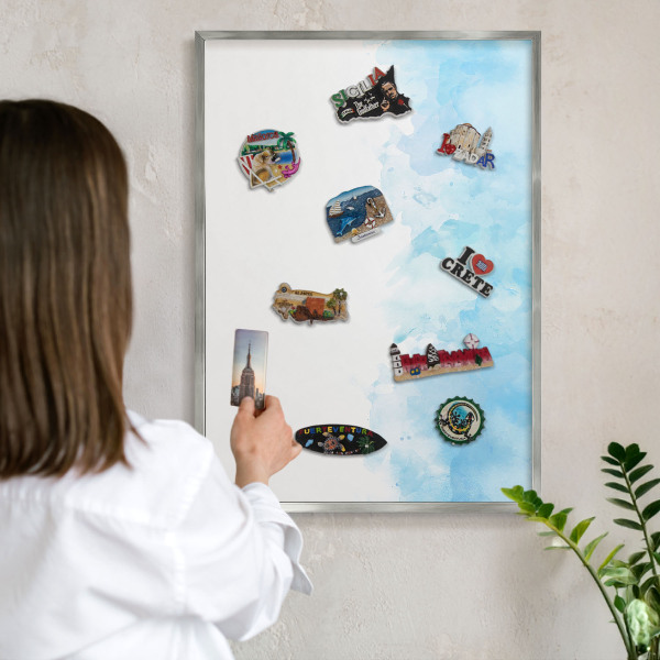 Magneetbord voor souvenir magneten met zilveren lijst Rustgevend landschap