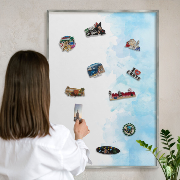 Magneetbord voor souvenir magneten met zilveren lijst Rustgevend landschap