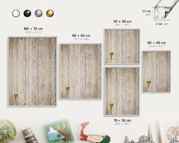 Decoratief metalen magneetbord in een zilveren lijst Houtstructuur