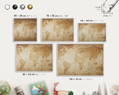 Decoratief metalen magneetbord in een zilveren lijst Oude kaart