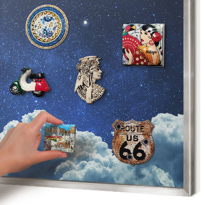 Decoratief metalen magneetbord in een zilveren lijst Kosmische nacht