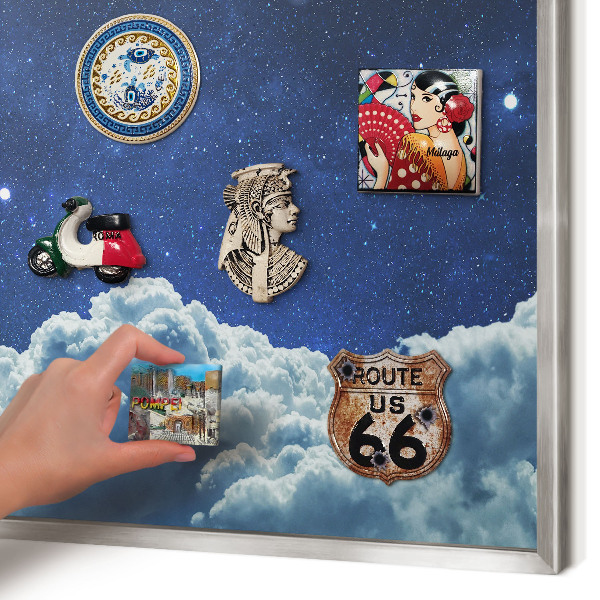 Decoratief metalen magneetbord in een zilveren lijst Kosmische nacht