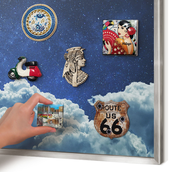Decoratief metalen magneetbord in een zilveren lijst Kosmische nacht