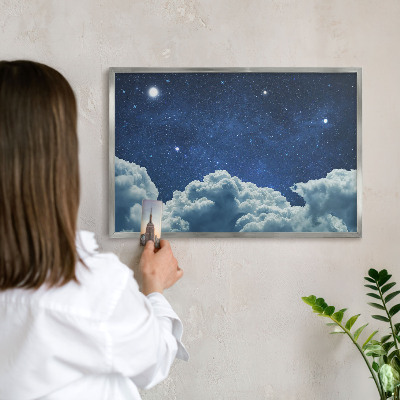 Decoratief metalen magneetbord in een zilveren lijst Kosmische nacht