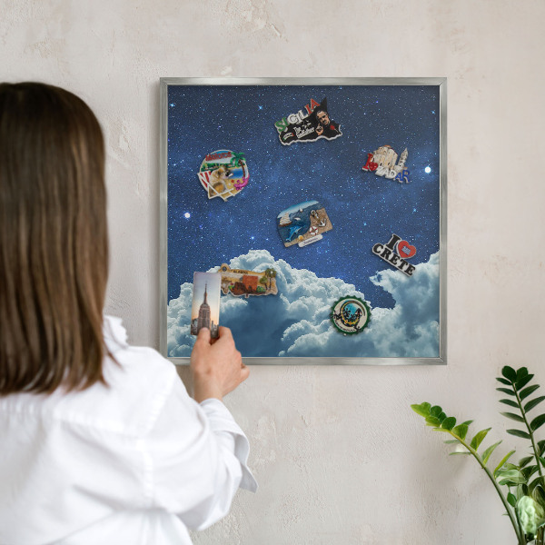 Decoratief metalen magneetbord in een zilveren lijst Kosmische nacht