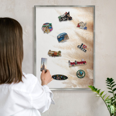 Magneetbord voor souvenir magneten met zilveren lijst Essentiële grassen