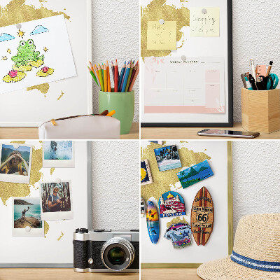 Magneetbord voor souvenir magneten met zilveren lijst Wereldkaart