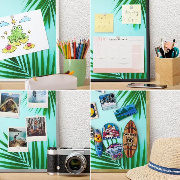 Magneetbord voor souvenir magneten met zilveren lijst Groene bladeren