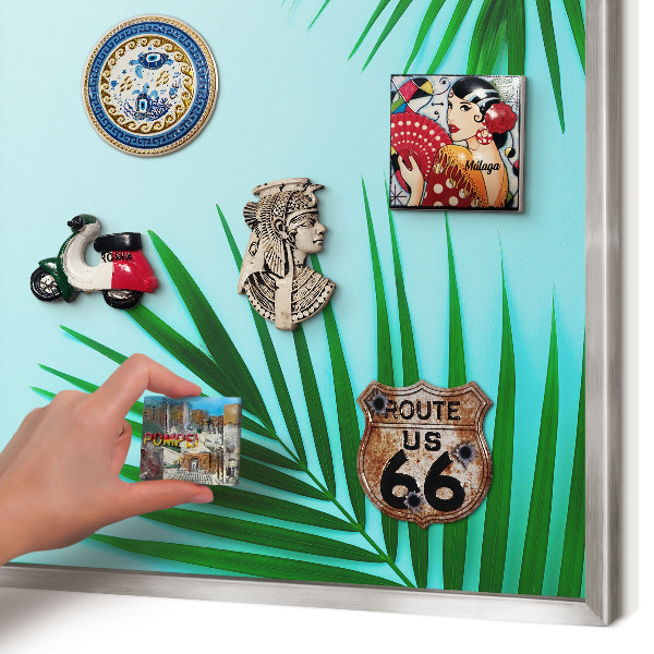Magneetbord voor souvenir magneten met zilveren lijst Groene bladeren
