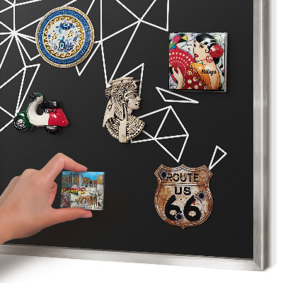 Decoratief metalen magneetbord in een zilveren lijst Wereldkaart