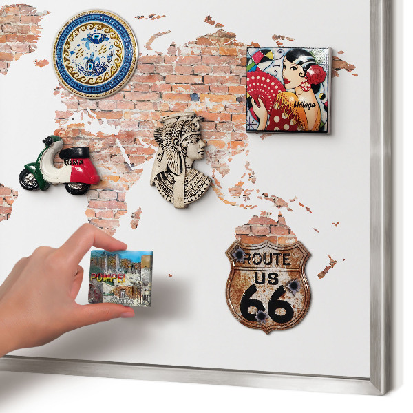 Magneetbord voor souvenir magneten met zilveren lijst Bakstenen plattegrond