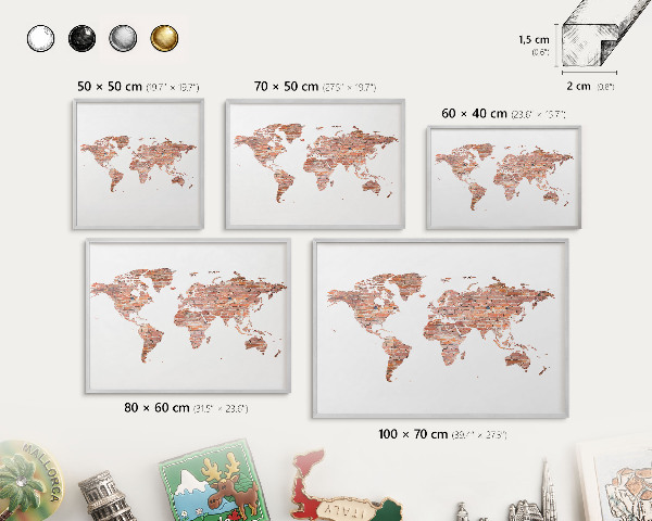 Magneetbord voor souvenir magneten met zilveren lijst Bakstenen plattegrond