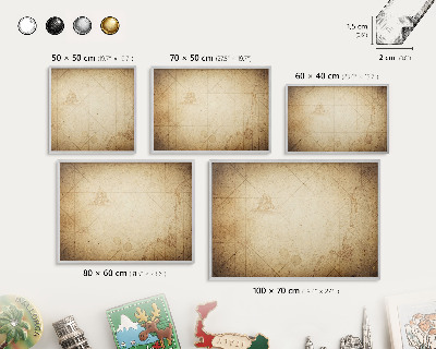 Decoratief metalen magneetbord in een zilveren lijst Oude kaart