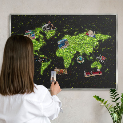 Decoratief metalen magneetbord in een zilveren lijst Groene kaart