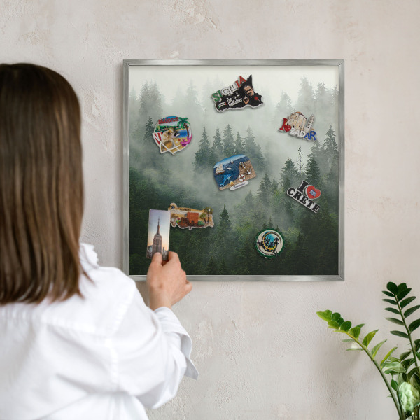 Decoratief metalen magneetbord in een zilveren lijst Bosmagie