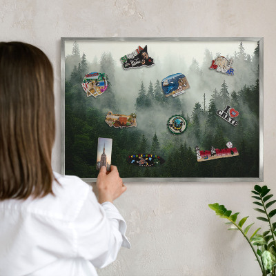 Decoratief metalen magneetbord in een zilveren lijst Bosmagie
