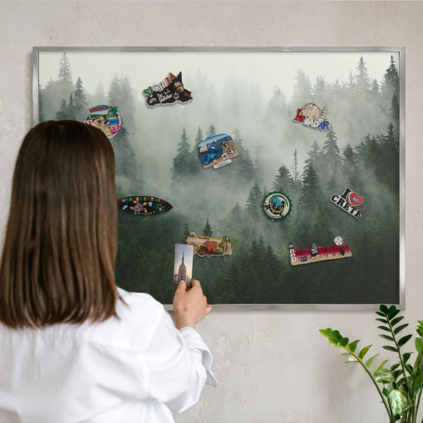 Decoratief metalen magneetbord in een zilveren lijst Bosmagie